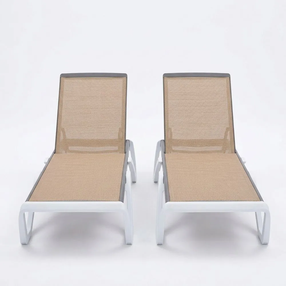 2-teiliges Set Sonnenliegen aus Aluminium Textilene Beige/Weiß