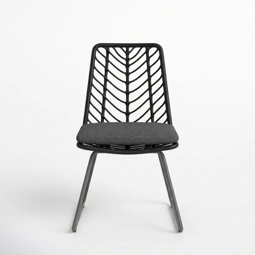 Eisenstuhl mit Rückenlehne aus Polypropylen und gepolstertem Sitz aus Polyester, schwarz/grau