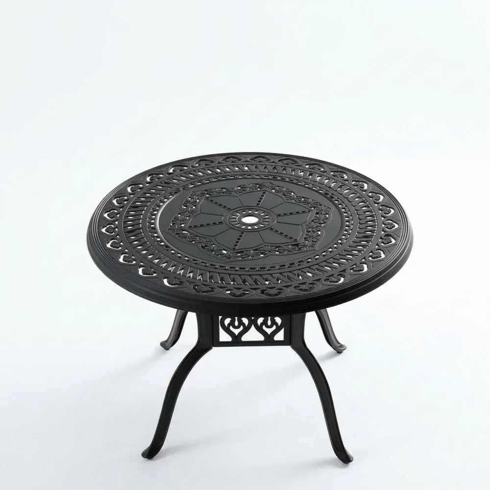 Runder schwarzer Aluminium-Terrassentisch