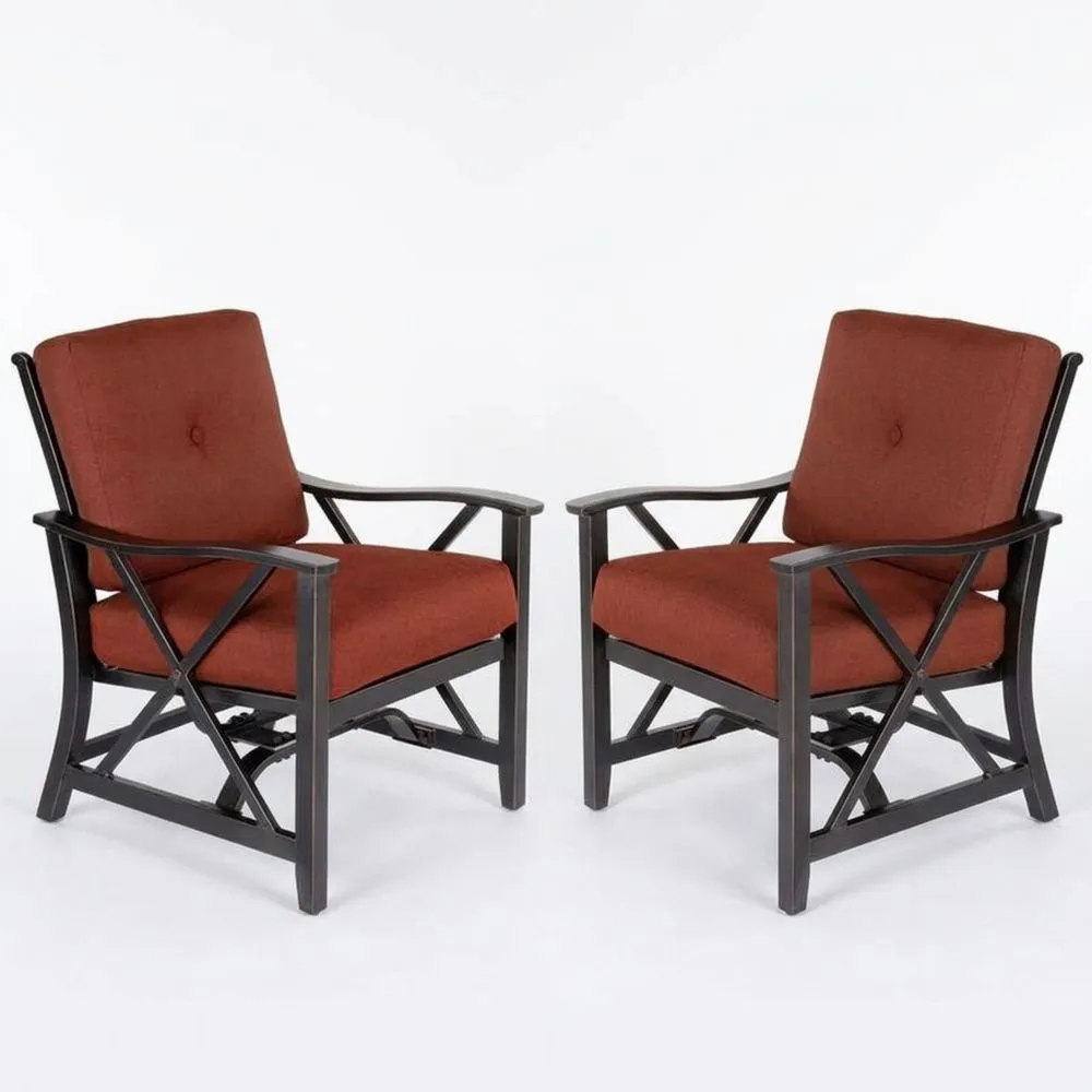 2-teiliges Gartenstuhlset aus Stahl mit Polyester-Sitzkissen in Terrakottafarbe