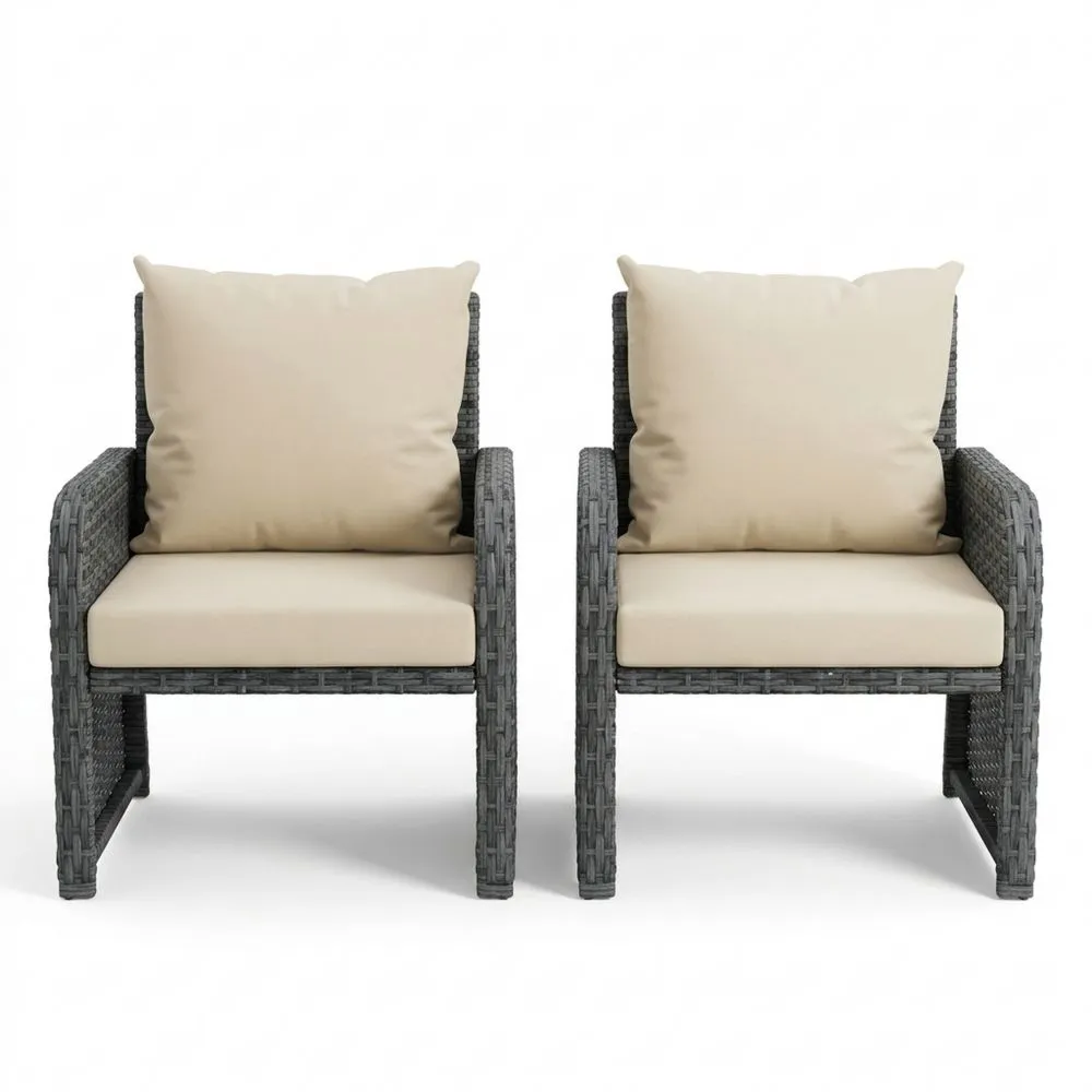2er Set Gartenstühle aus PE-Rattan mit Polyesterkissen Grau Beige