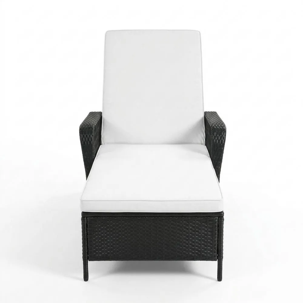 Rattan Liegestuhl Verstellbar Stahlrahmen Weiß/Schwarz