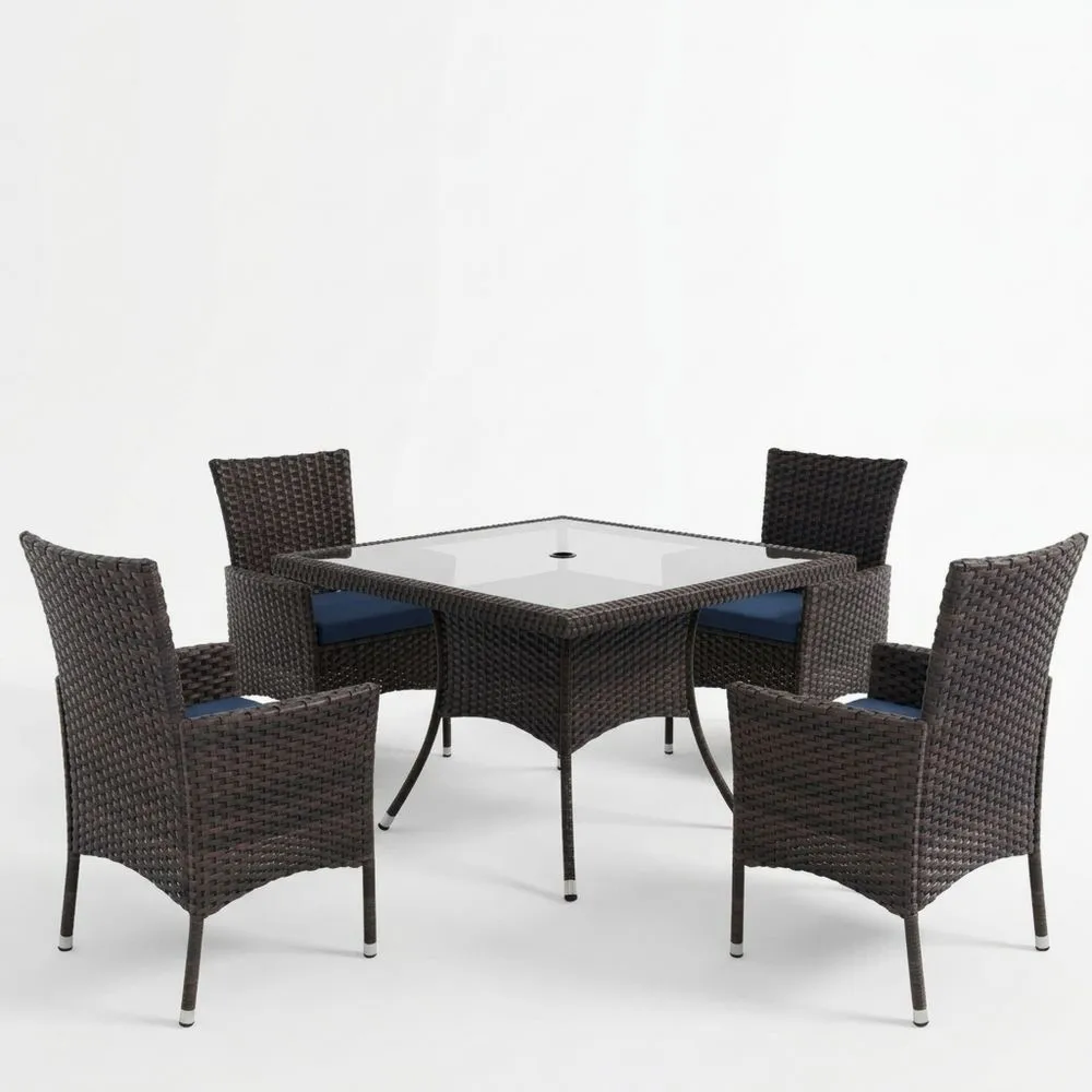 Gartenmöbelset Rattan Tisch Glasplatte 4 Stühle Braun