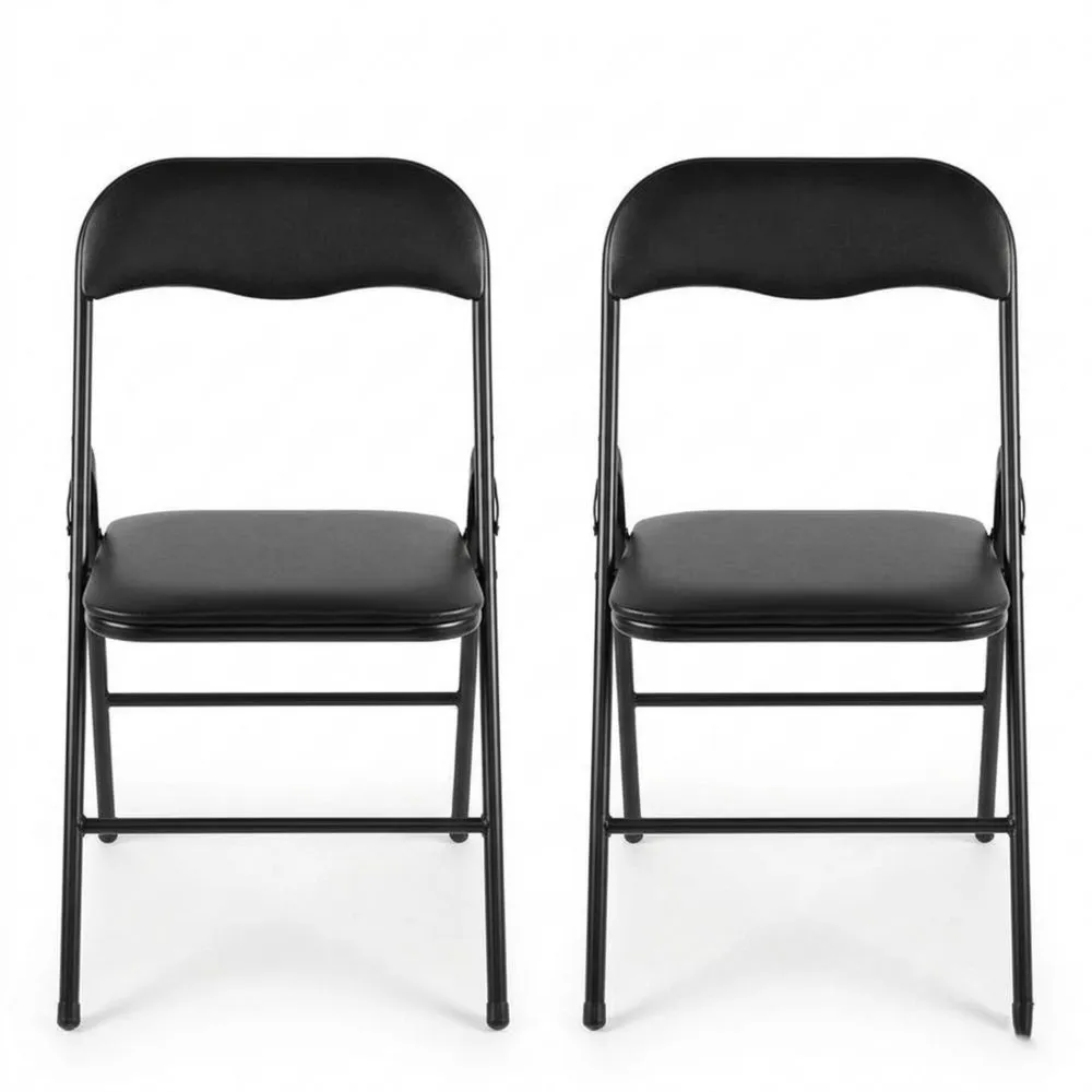 2er-Set Klappstühle Stahlrahmen PVC-Polsterung Schwarz
