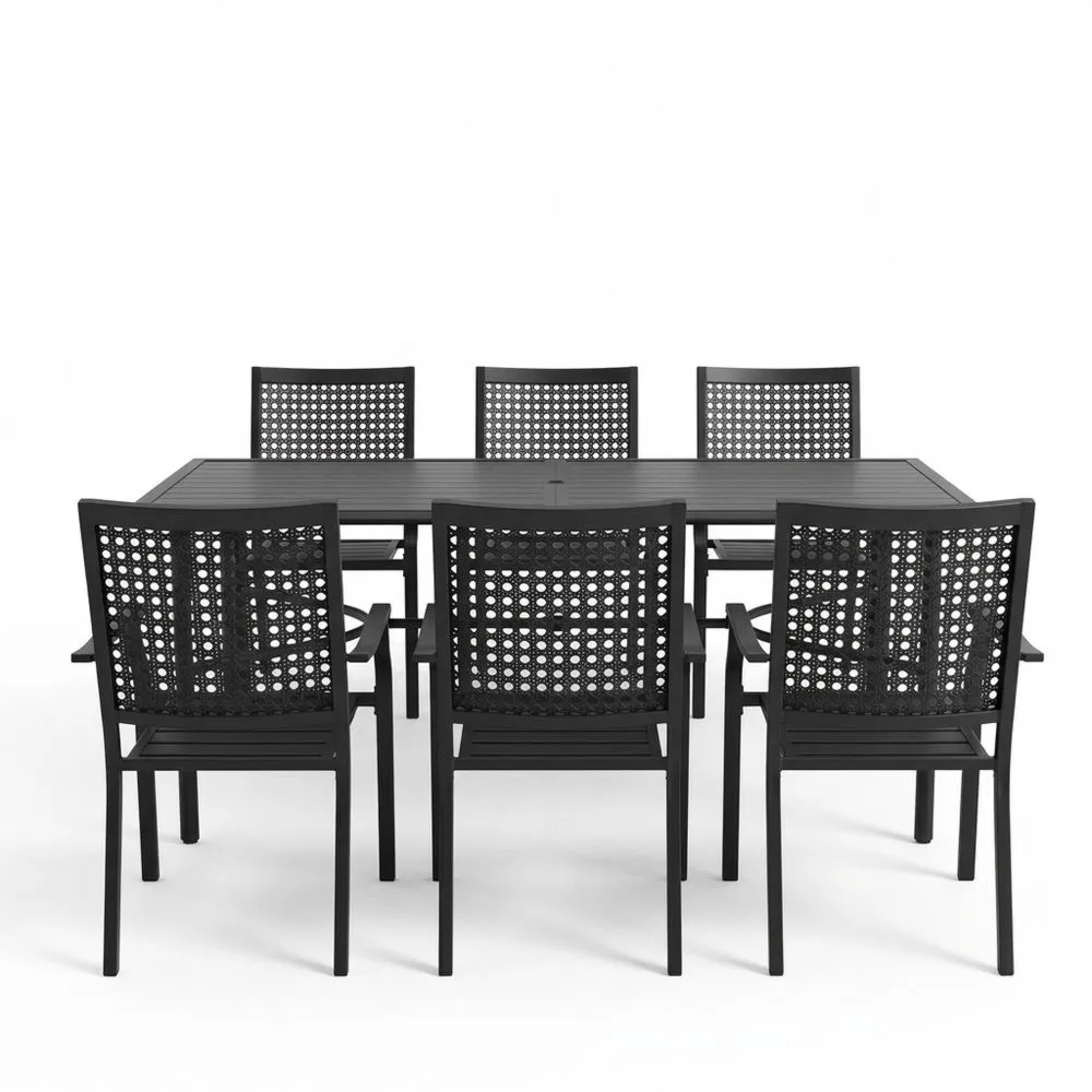 Aluminium Esstisch-Set rechteckig Schwarz 7-teilig