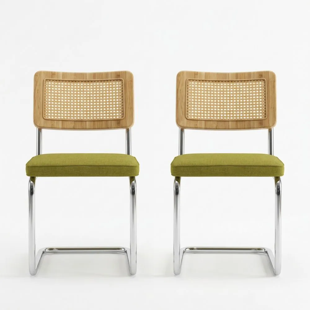 Esszimmerstuhl-Set 2 Stühle mit Stahlrahmen und Leinenpolsterung Grün