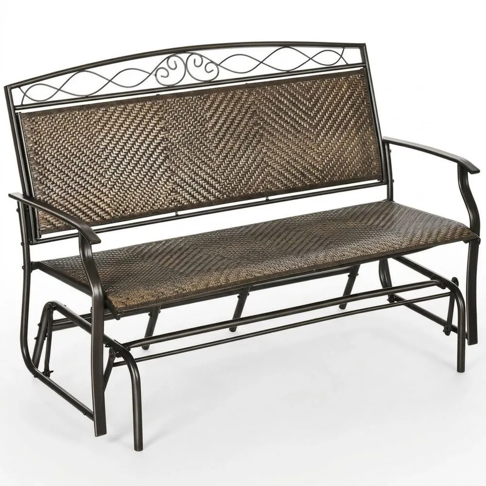 Gartenbank-Schaukelstuhl, Stahl, Rattan, braun, 120 cm