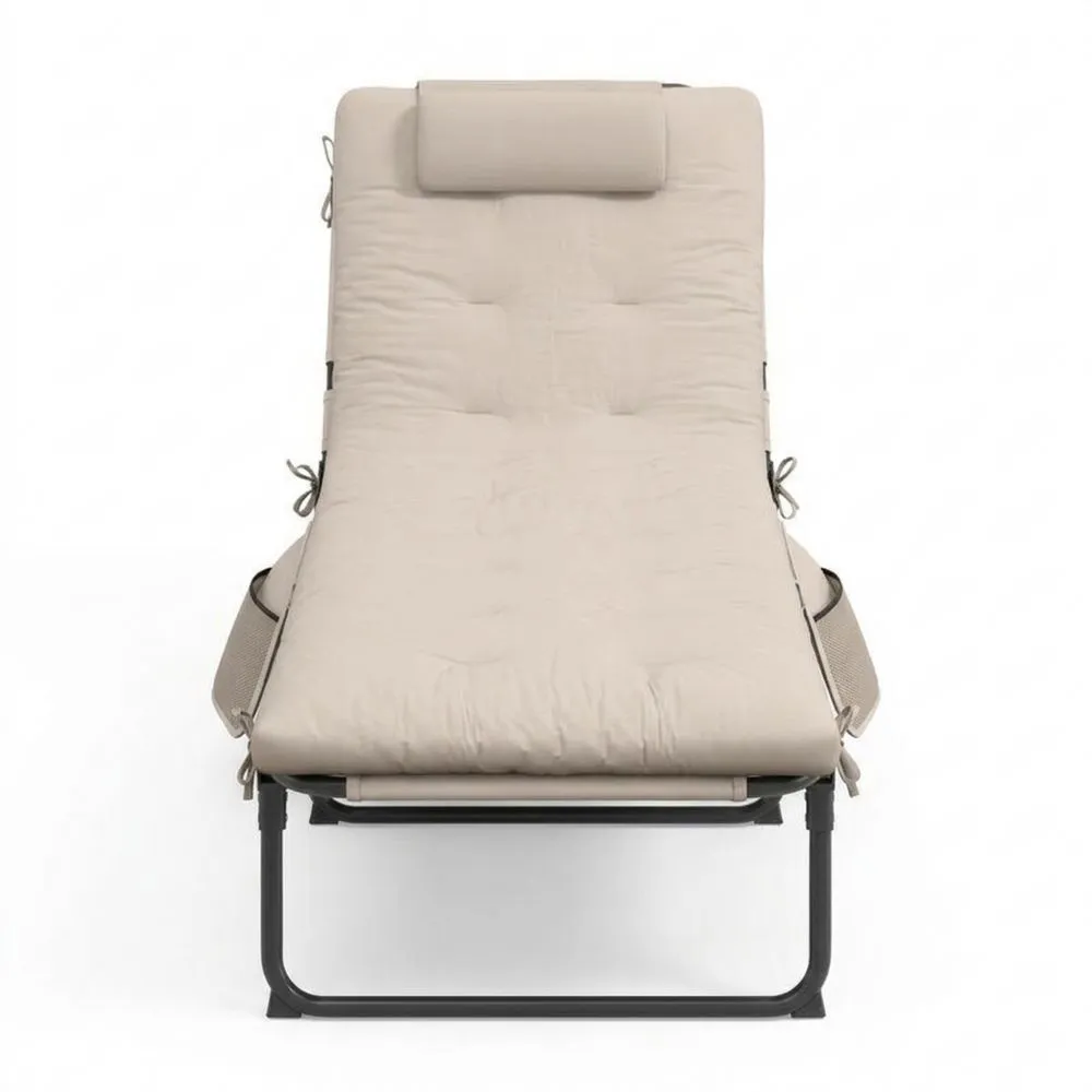 Strandstuhl mit Eisengestell und Baumwollbezug, leinwandfarben, 200 x 70 x 35 cm