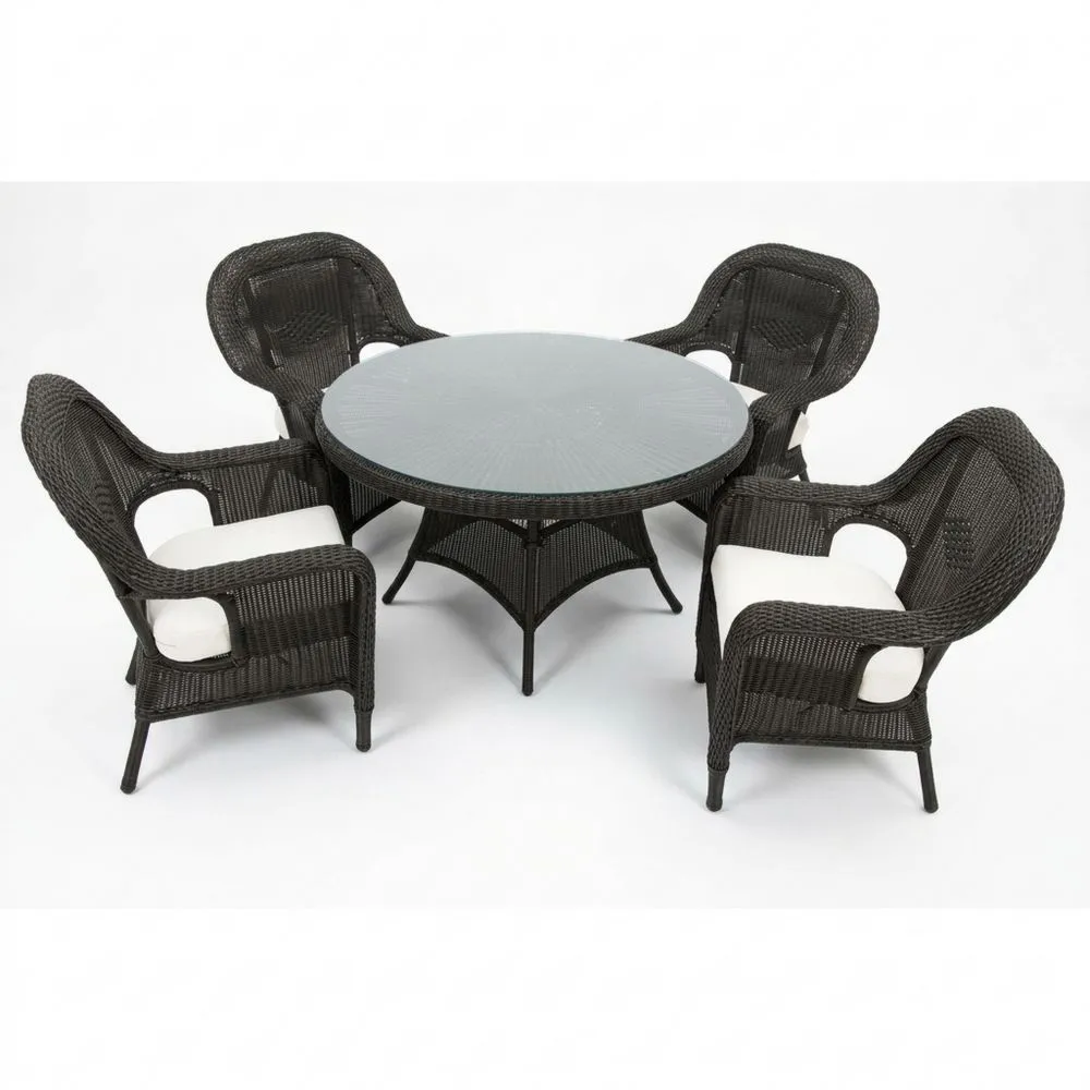 5-tlg. Gartenmöbel-Set aus Polyethylen-Rattan mit Glastisch Dunkelbraun