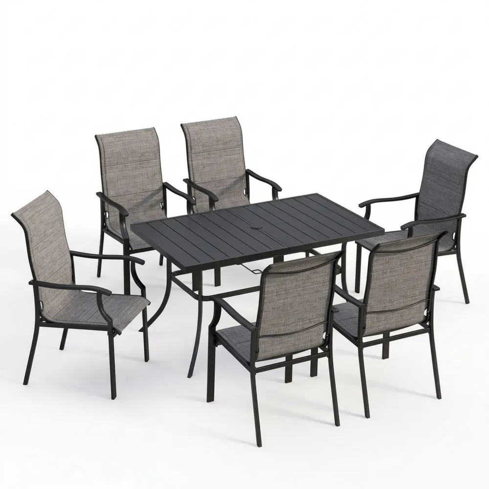 Aluminium Gartentisch Set mit Textilene Stühlen in Grau/Schwarz