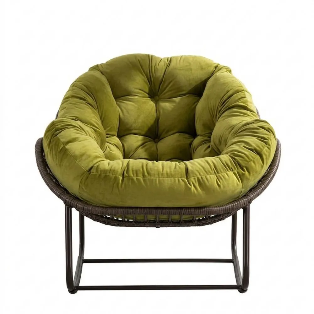 Runder Samtstuhl mit grünem Stahlrahmen