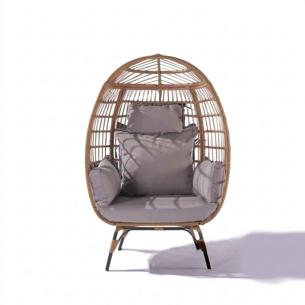Rattan-Eierstuhl mit Kissen Beige/Grau