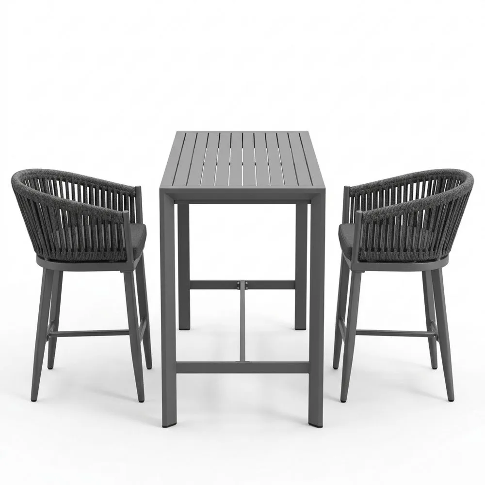 Gartenmöbel Set Tisch Stuhl Aluminium Grau