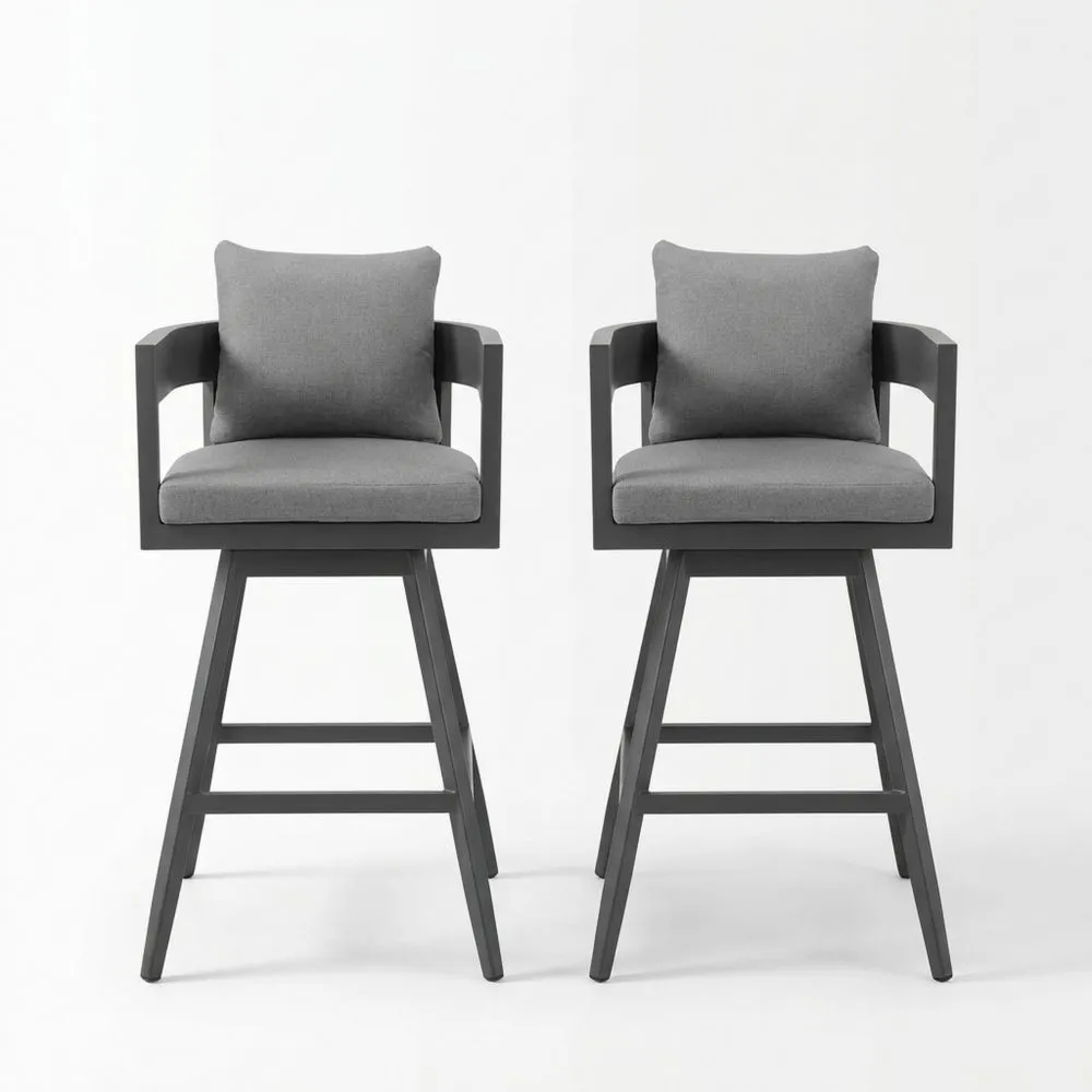 2er Set Aluminium Barhocker mit Polyesterkissen Grau