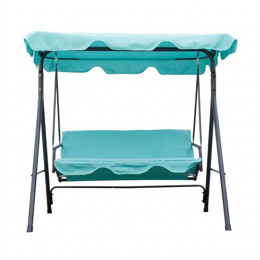 Schaukel aus blaugrünem Stahlrahmen und Polyesterfasern