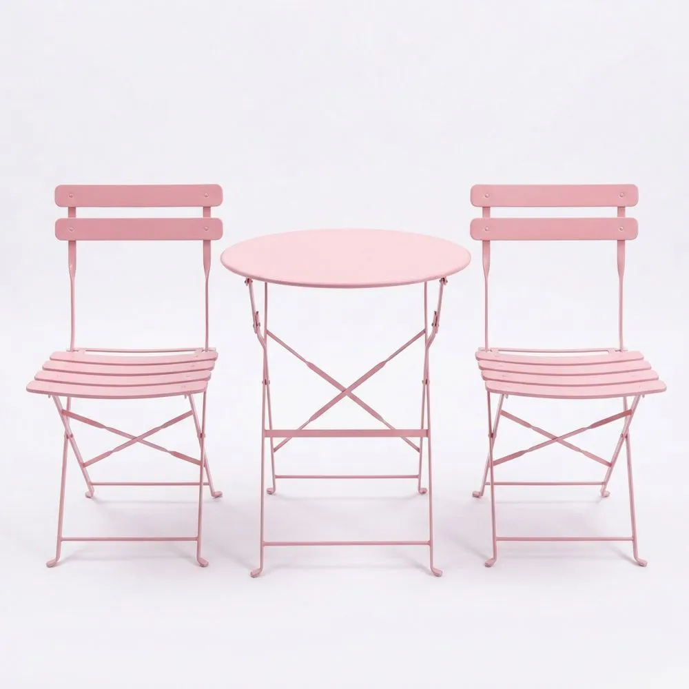 Garten-Klapptisch und Stuhlset aus rosafarbenem Stahl