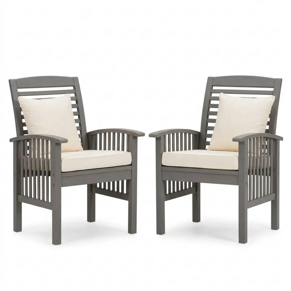 2-teiliges Gartenstuhlset in Grau und Beige mit Akazienholz und Kissen