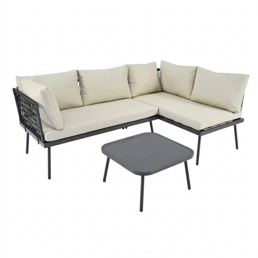 Ecksofa-Set Aluminium Textilene Beige