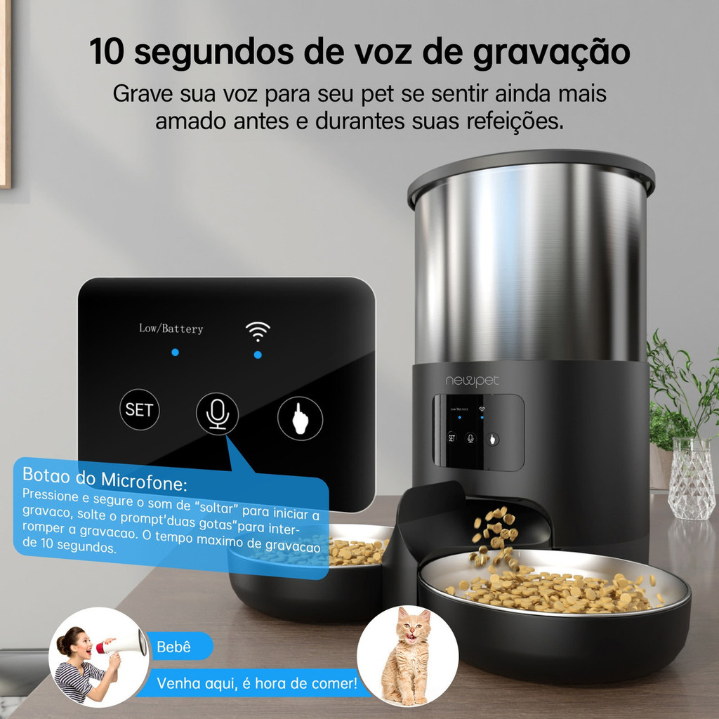 Newpet Dispensador Automático De Ração 5 L Para Cães E Gatos