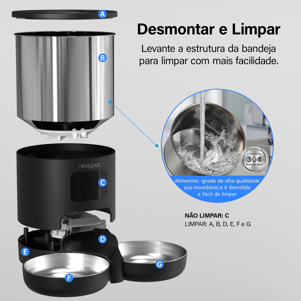 Newpet Dispensador Automático De Ração 5 L Para Cães E Gatos