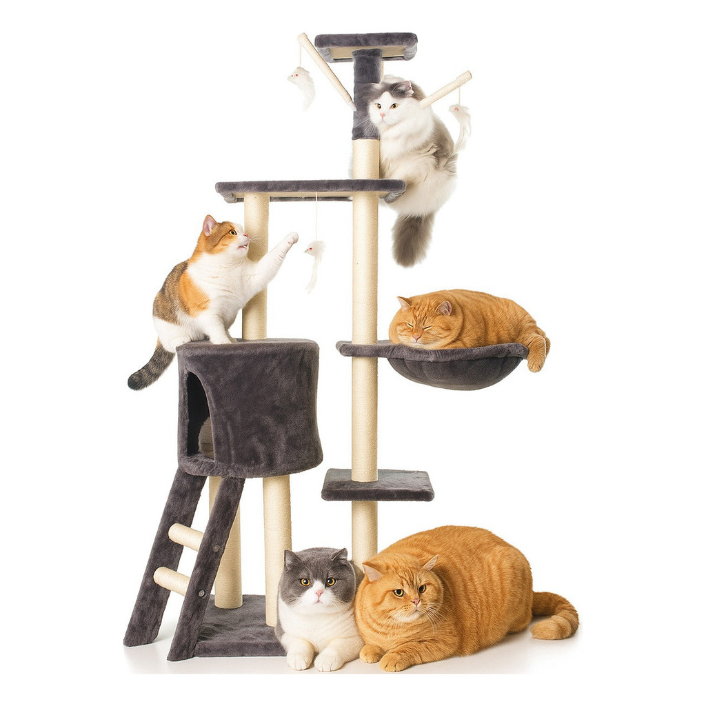 Arranhador Para Gatos De 5 Andares Com Casa Brinquedos E Sisal 135 x 49 x 50 cm