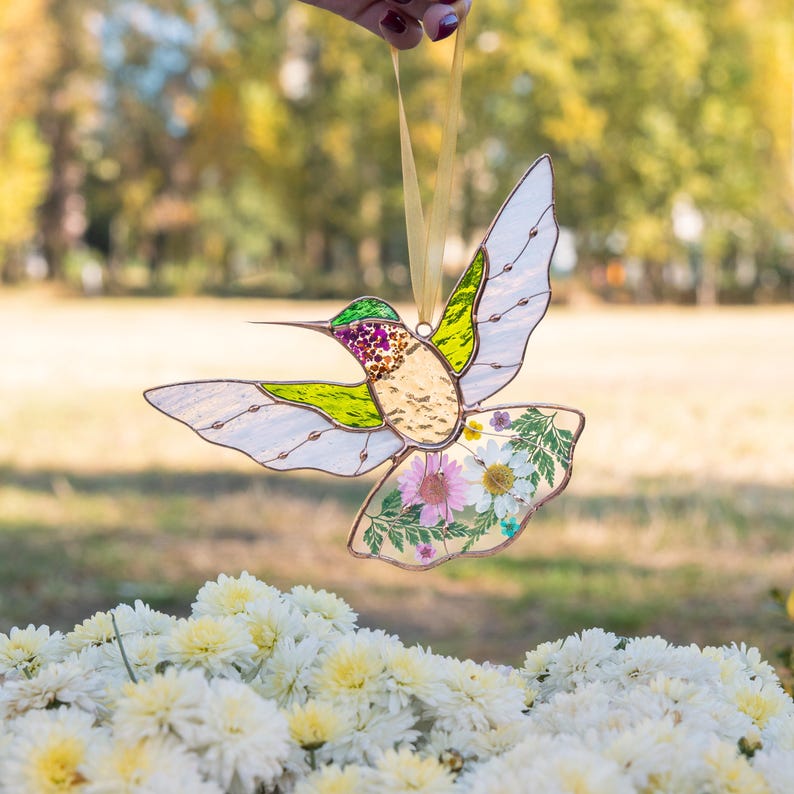 Vitrais de beija-flor para pendurar na janela, enfeites de pássaros para apanhador de sol, presentes para o Dia das Mães.