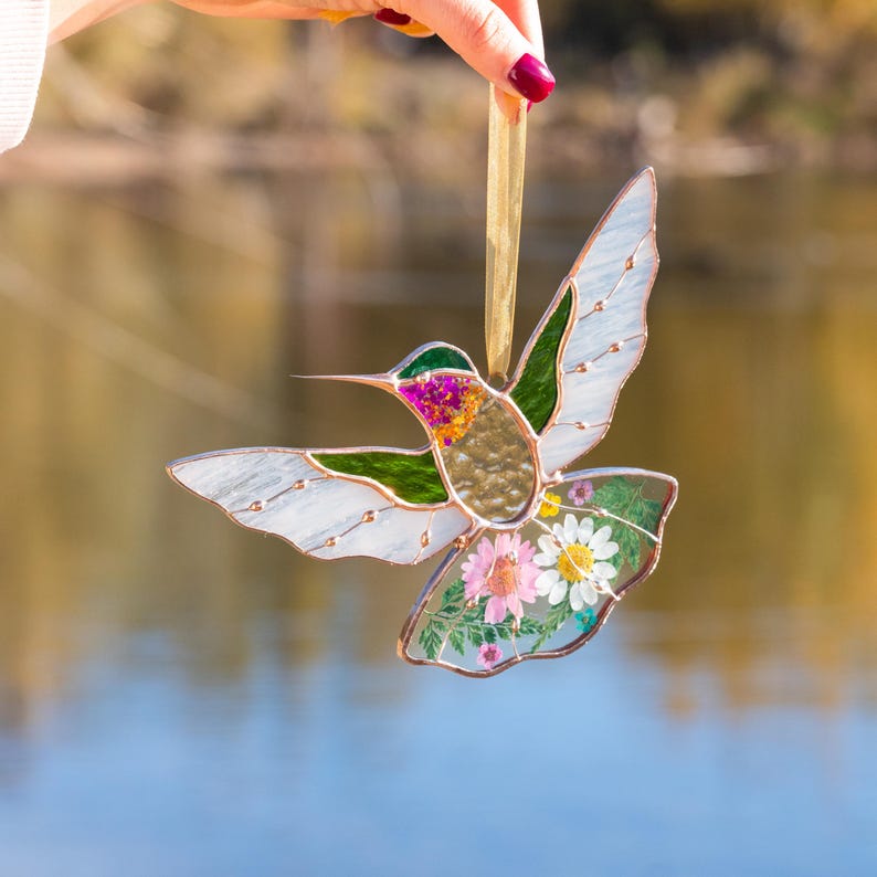 Vitrais de beija-flor para pendurar na janela, enfeites de pássaros para apanhador de sol, presentes para o Dia das Mães.