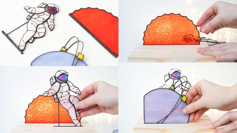Escultura de vidro colorido vitral astronauta apanhador de sol arte espacial
