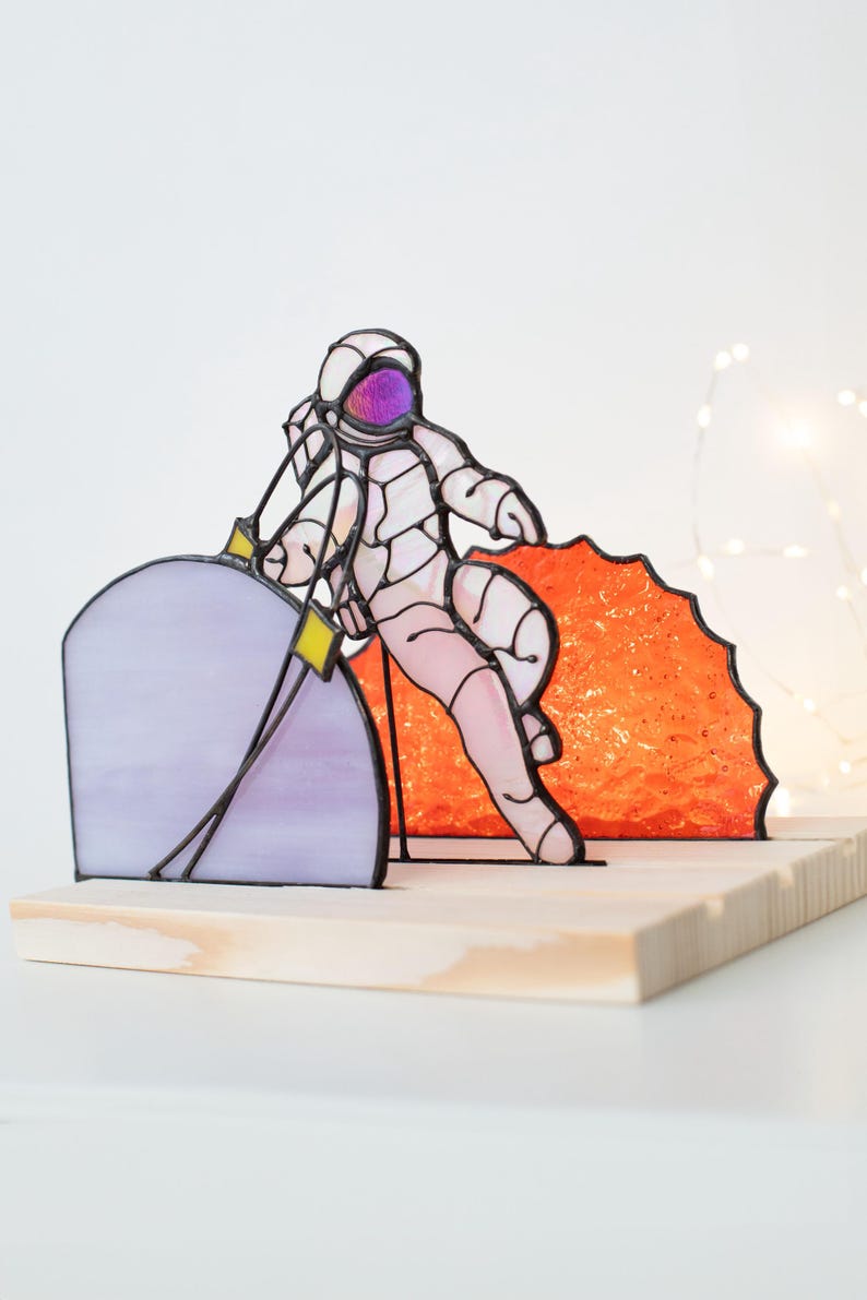 Escultura de vidro colorido vitral astronauta apanhador de sol arte espacial