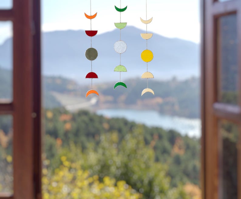 Enfeites de vidro para decoração de fases da lua e apanhadores de sol de janela F12