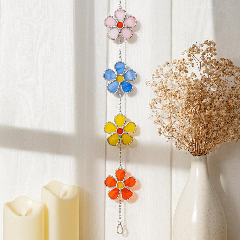 Guirlanda de flores em vitral para decoração colorida de janelas - Mágica F95