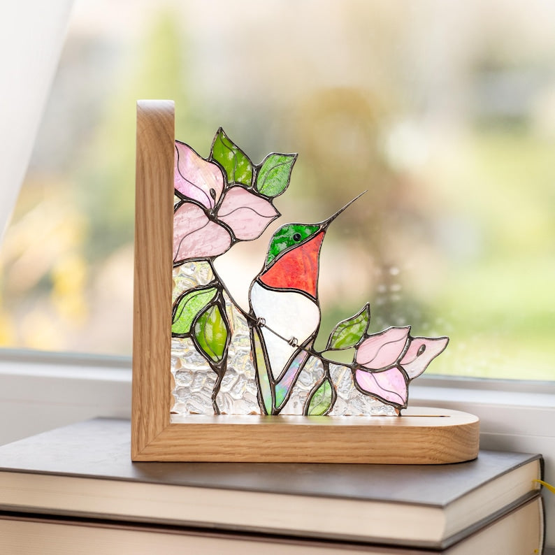 Suporte para livros de vidro colorido estilo vitral beija-flor presente nora
