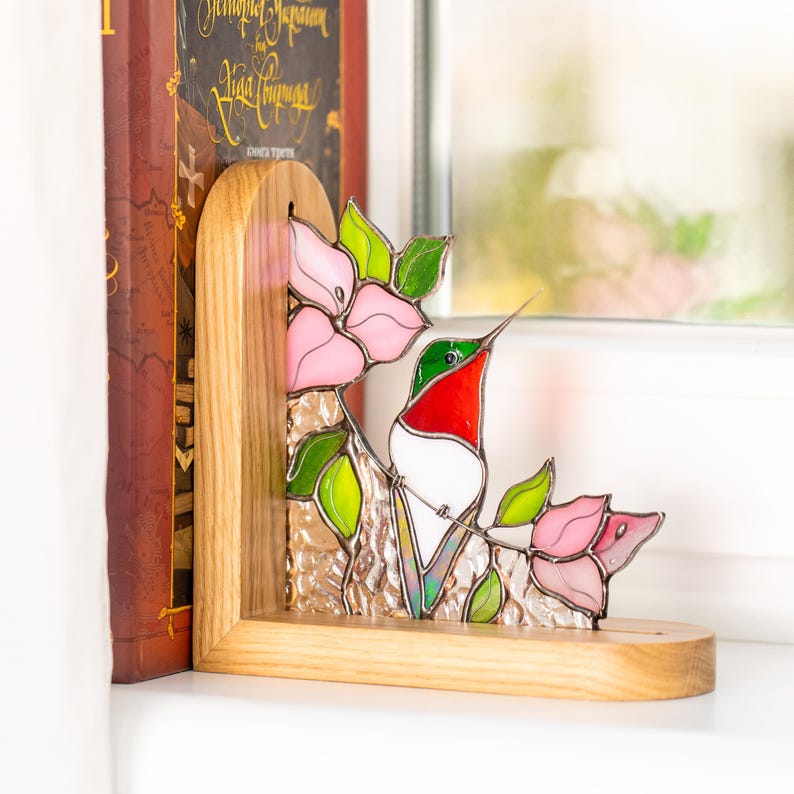 Suporte para livros de vidro colorido estilo vitral beija-flor presente nora