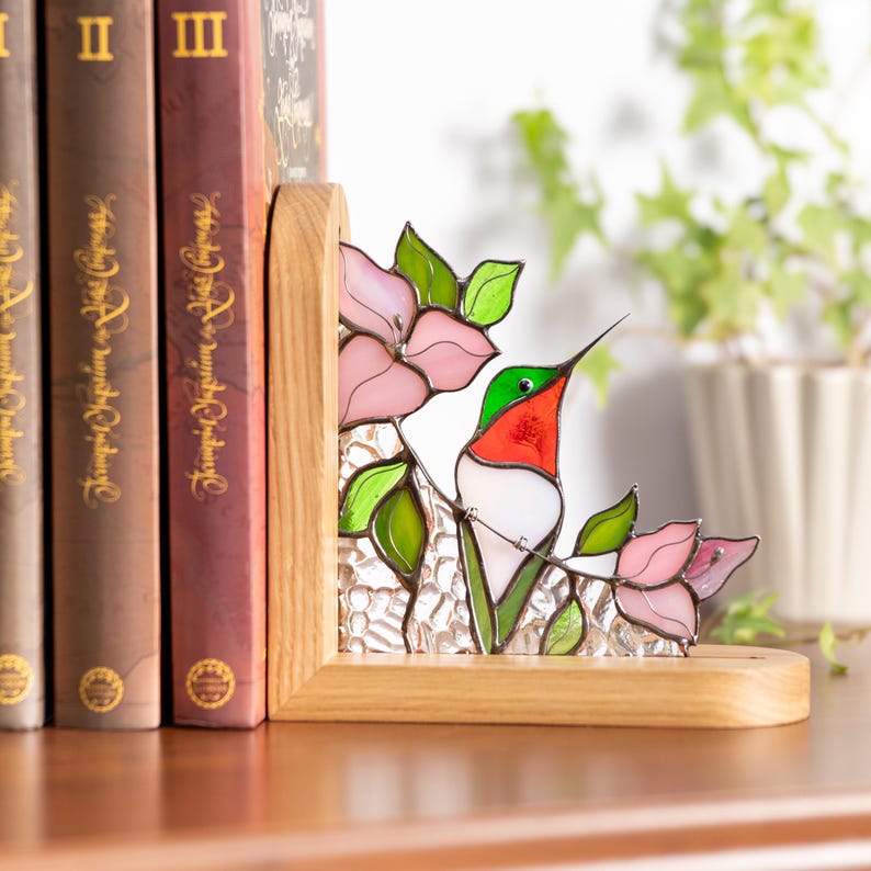 Suporte para livros de vidro colorido estilo vitral beija-flor presente nora