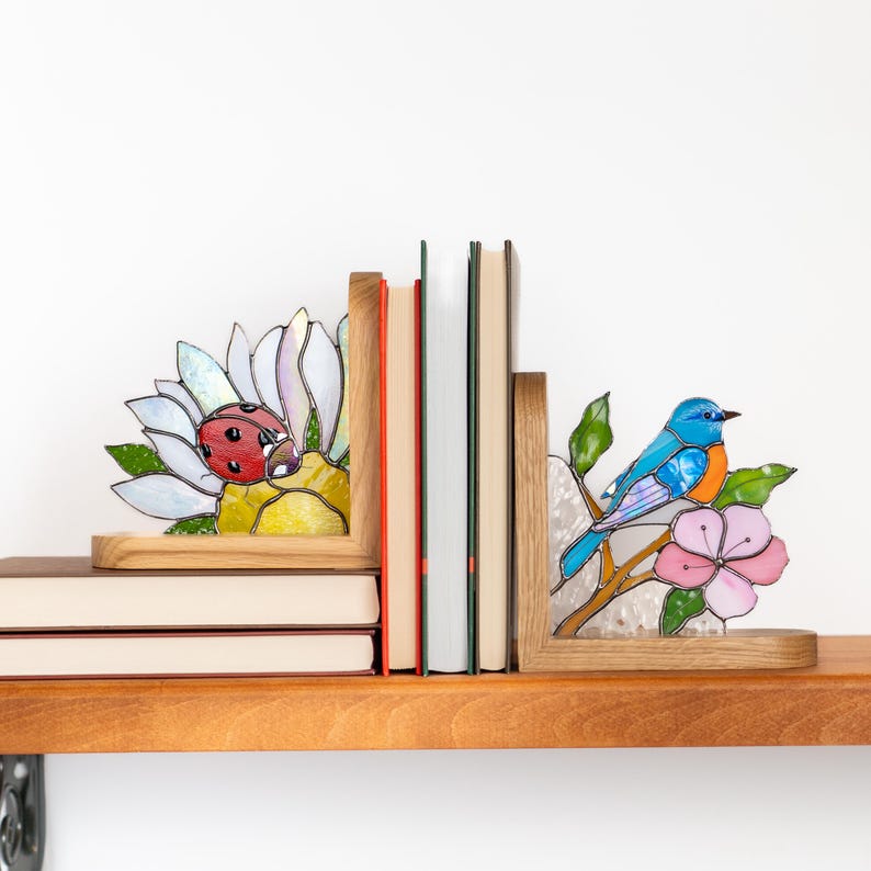 Suporte para livros de vidro colorido estilo vitral joaninha presente madrinha