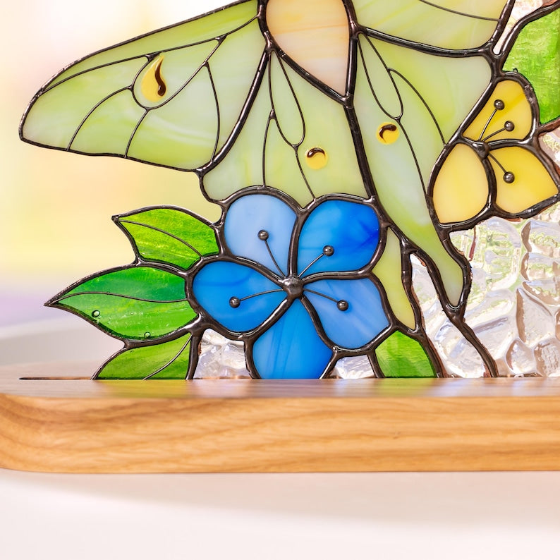 Suporte para livros de vidro colorido estilo vitral mariposa lunar presente mãe
