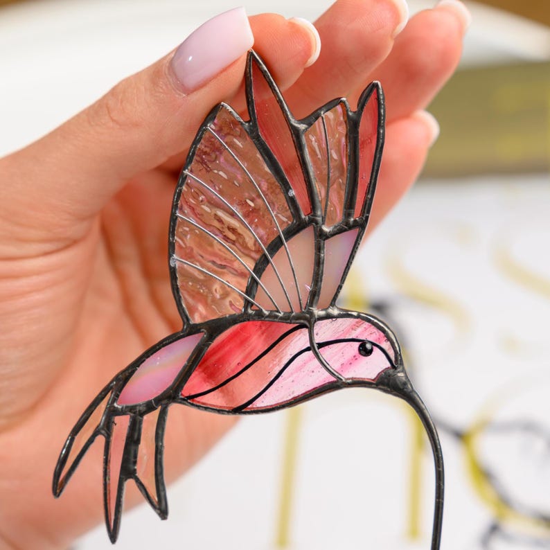 Suporte de plantas em vitral com beija-flor - Presente artesanal para apanhador de sol, perfeito para mães.