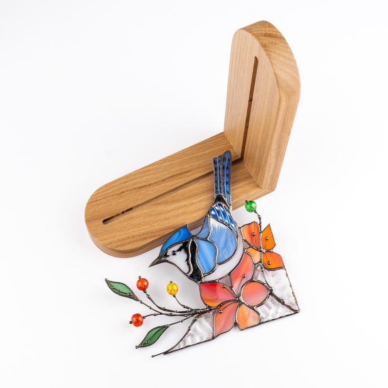 Suporte para livros de vidro colorido estilo vitral gaio-azul decoração estante