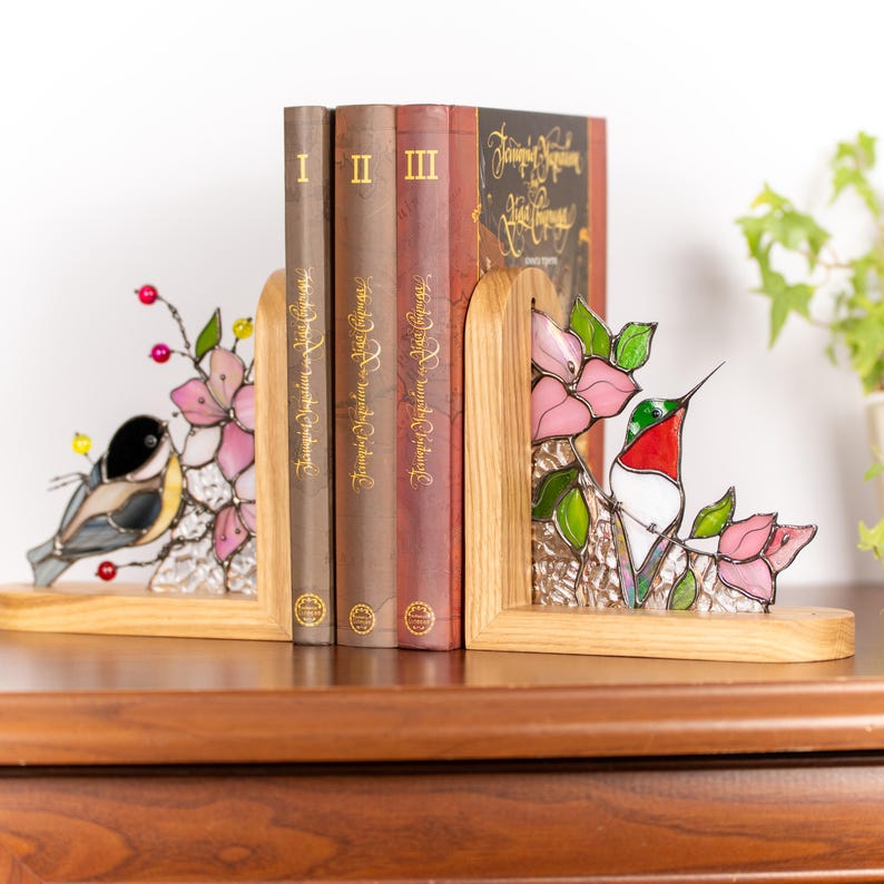 Suporte para livros de vidro colorido estilo vitral beija-flor presente nora