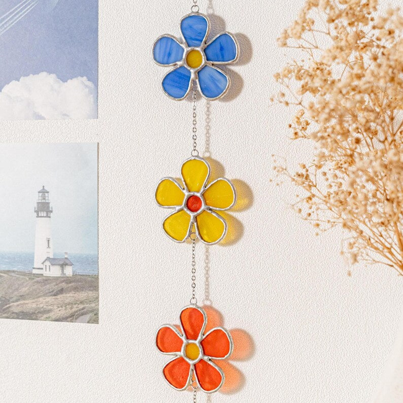 Guirlanda de flores em vitral para decoração colorida de janelas - Mágica F95