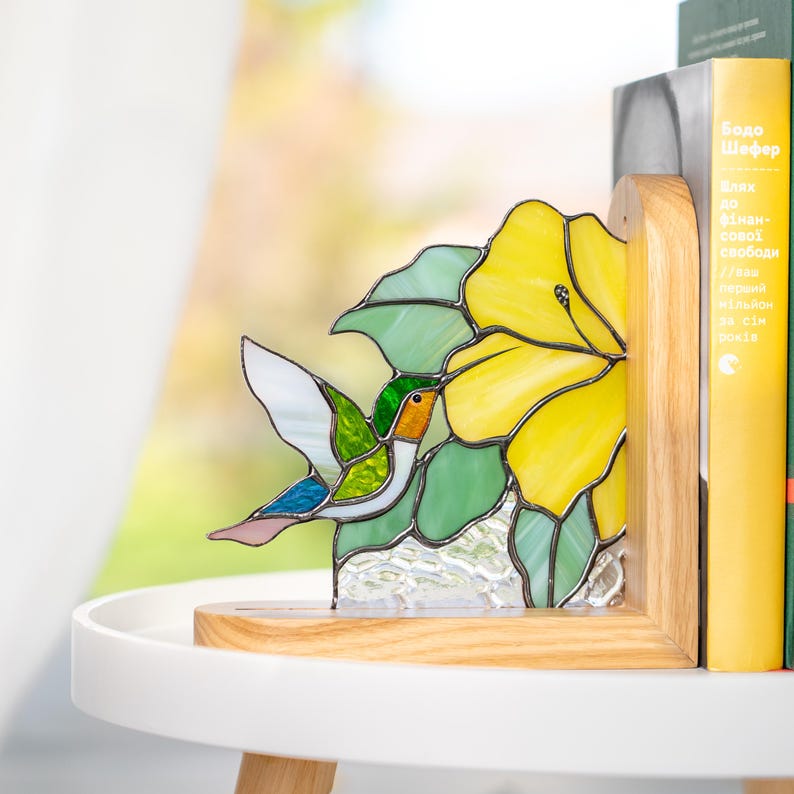 Suporte para livros de vidro colorido estilo vitral beija-flor presente vovó