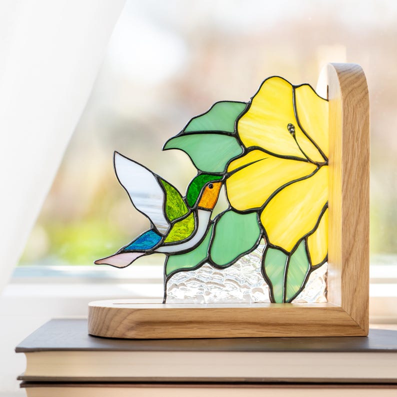 Suporte para livros de vidro colorido estilo vitral beija-flor presente vovó