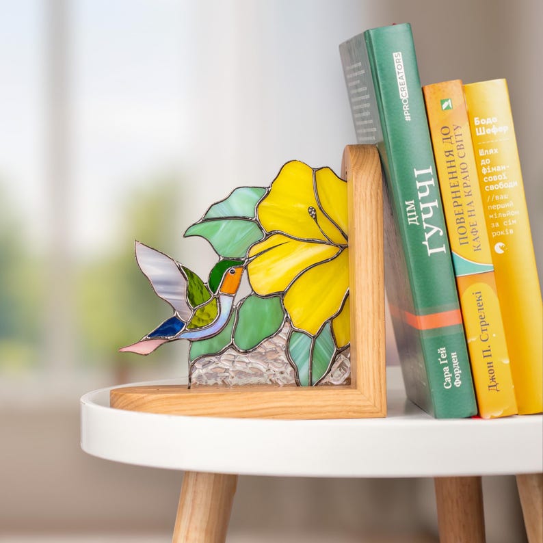 Suporte para livros de vidro colorido estilo vitral beija-flor presente vovó