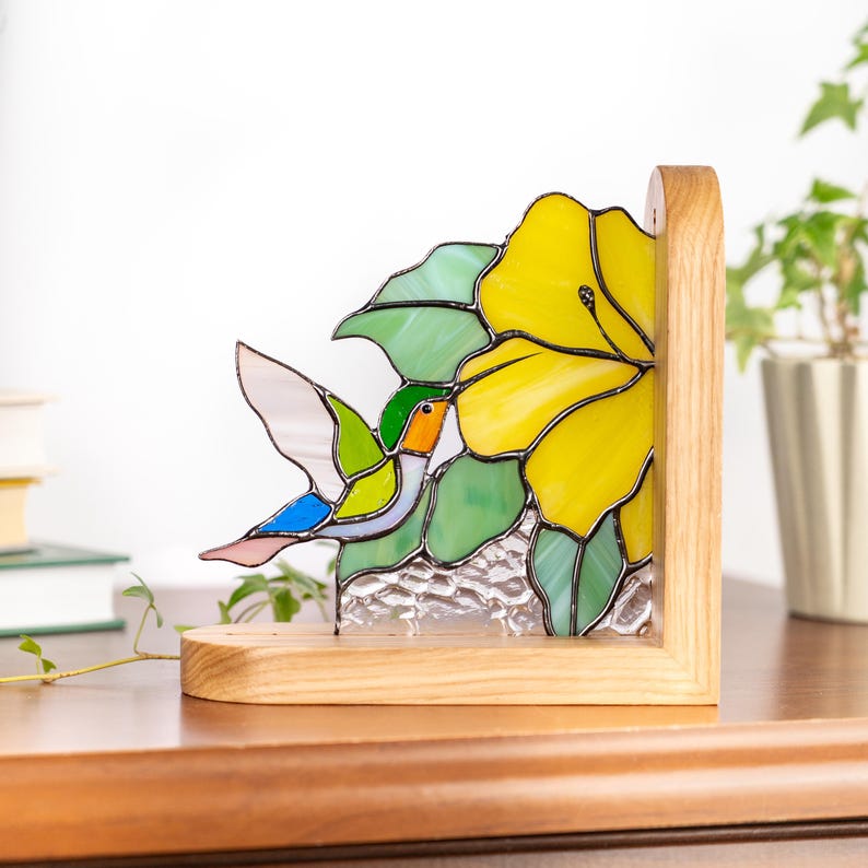Suporte para livros de vidro colorido estilo vitral beija-flor presente vovó