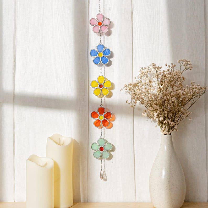 Guirlanda de flores em vitral para decoração colorida de janelas - Mágica F95