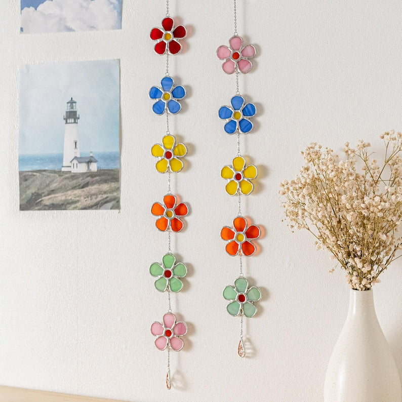 Guirlanda de flores em vitral para decoração colorida de janelas - Mágica F95