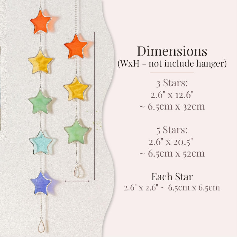 Guirlanda de estrelas de vitral, presente de aniversário feito à mão, decoração colorida para janelas, apanhador de luz para quarto infantil Q10