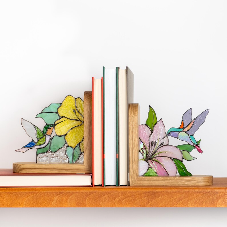 Suporte para livros de vidro colorido estilo vitral beija-flor presente vovó