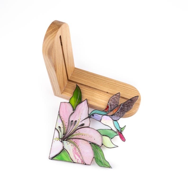 Painel de Vitral com Beija-flor para Janela, Presente para Avós, Enfeite de Beija-flor, Suporte para Livros em Vitral, Canto Decorativo com Pássaros em Vitral