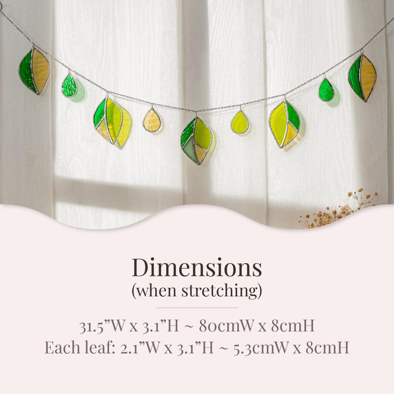 Guirlanda de Vitral com Folhas, Folha de Vidro, Planta de Vitral, Decoração de Janela com Planta, Vitral com Folhas, Guirlanda Pendurada, Decoração de Folhas Q04